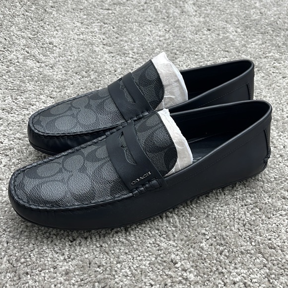NEW Coach Mott Driver Loafer Mocs Black Leather Monogram Men’s 9 D - Picture 3 of 10